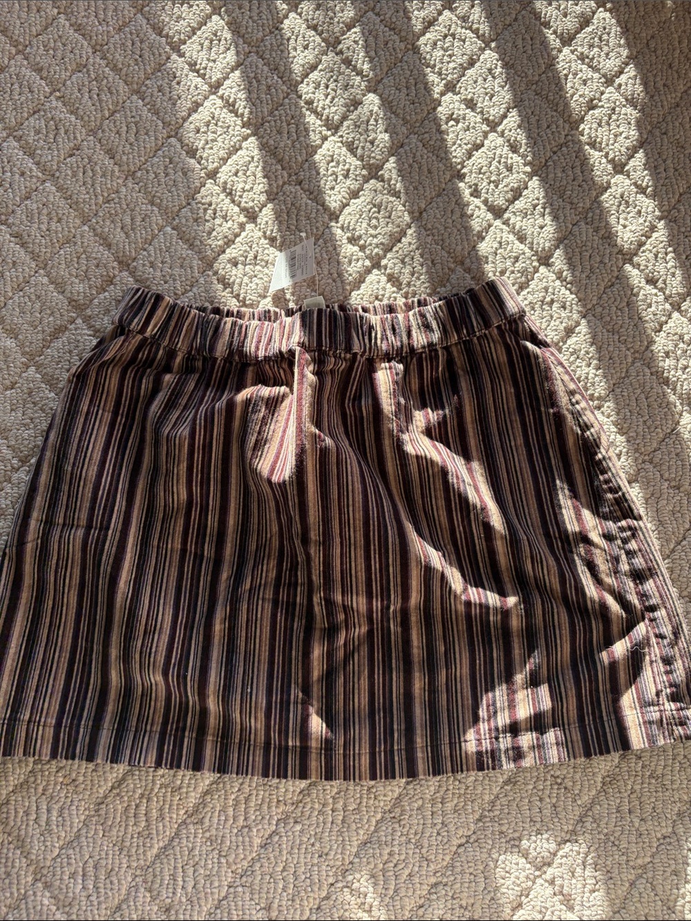 Striped Elastic-Waist Mini Skirt in Brown and Black